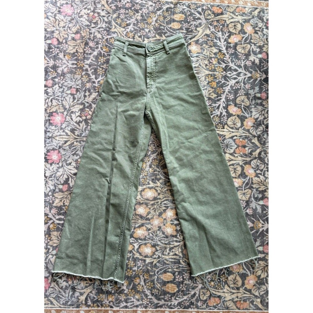Zara Olive Green Wide Leg Jeans Womens 4 26 High Rise Raw Hem Frayed